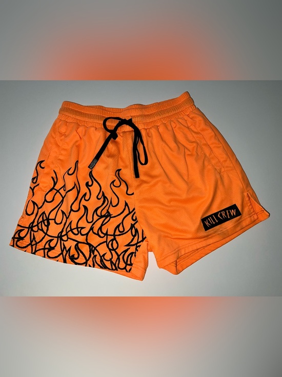 Kill Crew Pants - Kill Crew Orange Flame Print Athletic Shorts
